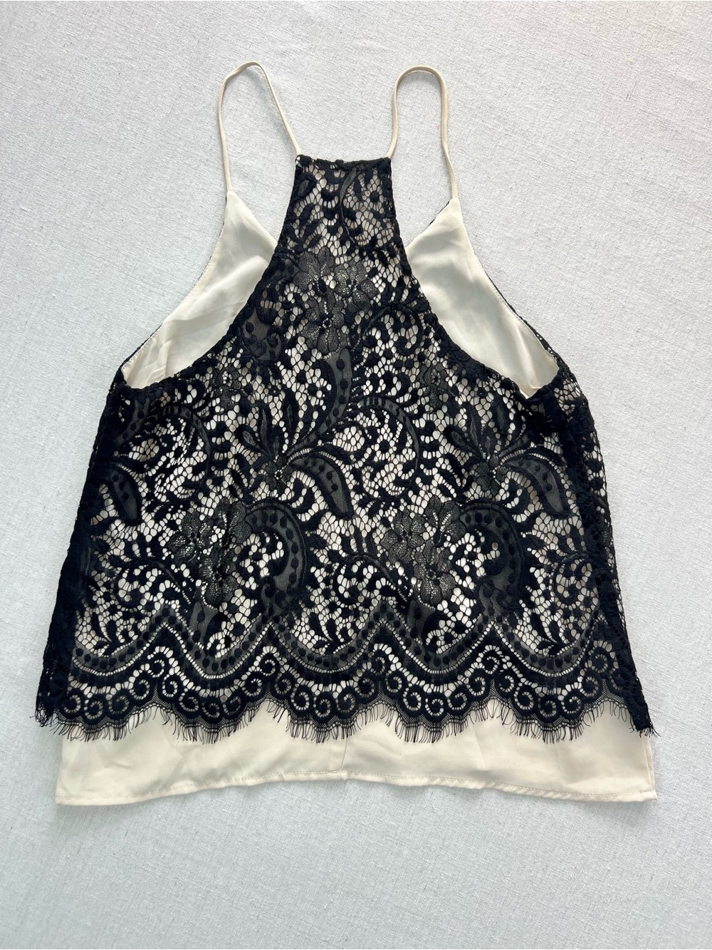 Black Lace Overlay Cami Halter Y2K Grunge Top - XS - Picture 2 of 5